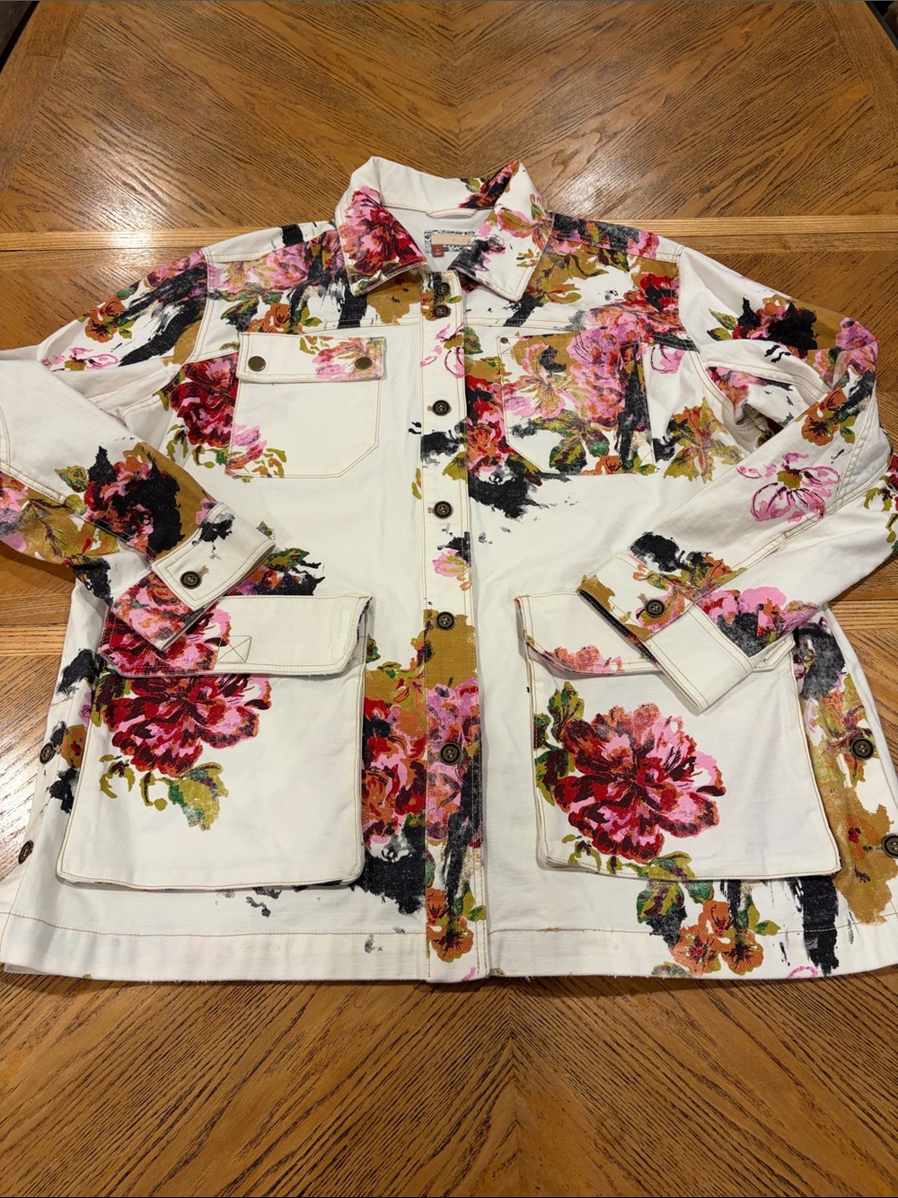 Anthropologie Pilcro The Wanderer Floral Utility Jacket White Multi Size XL - Picture 13 of 14
